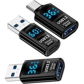 NFHK 3pcs/lot Type-C Smart LED Display USB-C to USB3.2 Type-A Adapter 10Gbps Data Current Voltage Fast Charging Monitoring Display Tester Detector