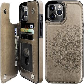 Vaburs Compatible with iPhone 12 Pro Max Case Wallet with Card Holder,Embossed Mandala Pattern Flower PU Leather Double Magnetic Buttons Flip Shockproof Cover for iPhone 12 Pro Max 6.7 Inch(Blue)