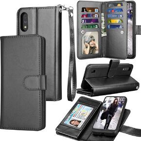 Galaxy A01 Case, [US Version] Galaxy A01 Wallet Case, Tekcoo Luxury PU Leather Cash Credit Card Slots Holder Carrying Folio Flip Cover [Detachable Magnetic Hard Case] Kickstand for Samsung A01 [Black]