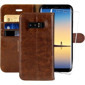 MONASAY Wallet Case Compatible for Galaxy Note 8, 6.3 inch, [Screen Protector Included][RFID Blocking] Flip Folio Leather Cell Phone Cover with Credit Card Holder, Brown