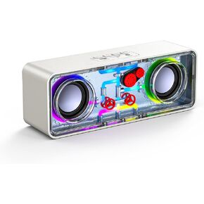 JAMELO Portable Bluetooth Speaker, Transparent Wireless Speaker with Streaming Light, Bluetooth 5.3, TWS Stereo Sound, TF Card, AUX, Outdoor Speaker for Party Camping Beach Travel Hiking, White