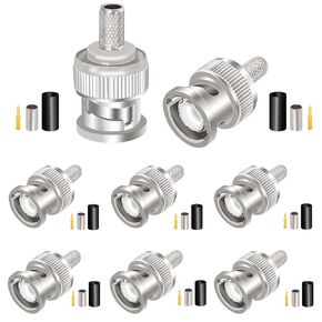 Taiss 8PCS BNC Connector for RG58/RG142/LMR195 Coaxial Cable BNC Male Crimp Connector 50 Ohm BNC Male Connector Solder with heat shrink tubes F-075-RSG