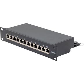 NavePoint 10 Inch Wide 12-Port CAT6A STP Patch Panel, 1U, Black