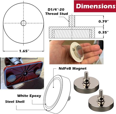ULIBERMAGNET 4Pack Pot Magnets، مغناطيس دائري قوي من النيوديميوم مع خيط ذكر M8، تركيب مغناطيسي قوي قابل للإزالة للإضاءة والأدوات والمعدات مع الترباس in Kuwait