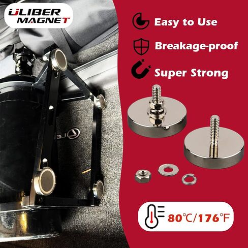 ULIBERMAGNET 4Pack Pot Magnets، مغناطيس دائري قوي من النيوديميوم مع خيط ذكر M8، تركيب مغناطيسي قوي قابل للإزالة للإضاءة والأدوات والمعدات مع الترباس in Kuwait