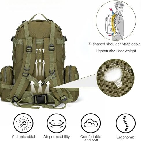 Stealth Angel Survival - حقيبة ظهر نهارية سعة 50 لترًا مع 3 حقائب MOLLE بتصميم عسكري كبير للاستخدام الخارجي 3M50 (أسود) in Saudi Arabia