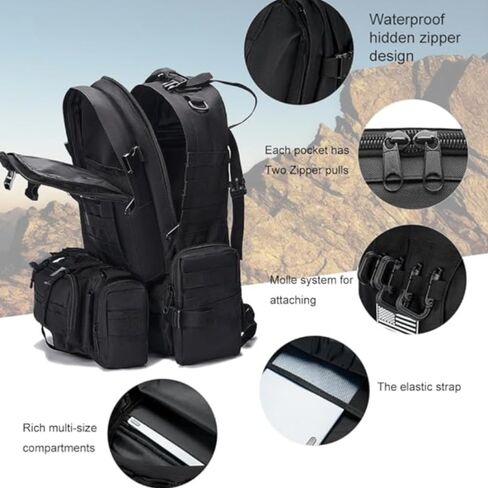 Stealth Angel Survival - حقيبة ظهر نهارية سعة 50 لترًا مع 3 حقائب MOLLE بتصميم عسكري كبير للاستخدام الخارجي 3M50 (أسود) in Saudi Arabia