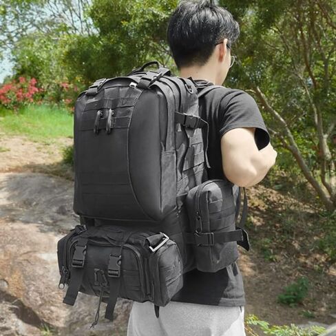 Stealth Angel Survival - حقيبة ظهر نهارية سعة 50 لترًا مع 3 حقائب MOLLE بتصميم عسكري كبير للاستخدام الخارجي 3M50 (أسود) in Saudi Arabia