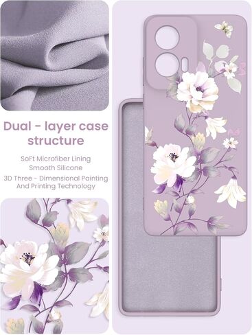 for Motorola G Stylus 5G 2024 Case with 2X Tempered Glass Screen Protectors, Girls Women Florals Liquid Silicone Phone Case, Shockproof Anti-Scratch Soft Protection Case (Purple, CH) in Saudi Arabia