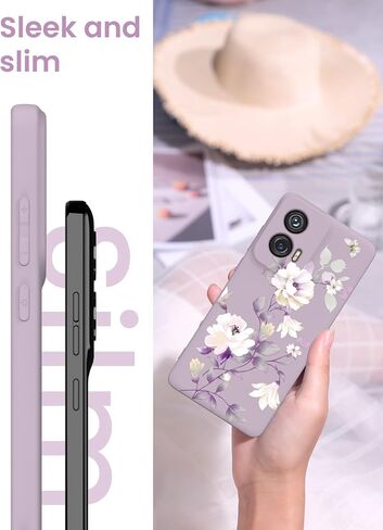 for Motorola G Stylus 5G 2024 Case with 2X Tempered Glass Screen Protectors, Girls Women Florals Liquid Silicone Phone Case, Shockproof Anti-Scratch Soft Protection Case (Purple, CH) in Saudi Arabia