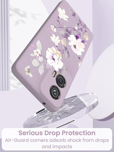 for Motorola G Stylus 5G 2024 Case with 2X Tempered Glass Screen Protectors, Girls Women Florals Liquid Silicone Phone Case, Shockproof Anti-Scratch Soft Protection Case (Purple, CH) in Saudi Arabia