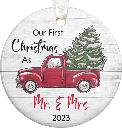 Wedding Gifts - Marriage Just Married Gifts, Wedding Gifts for Couples 2024, Wedding Gifts for Newlyweds, Wedding Gifts for Bride - Bridal Shower Gifts - Wood First Christmas Married Ornament 2024 in Saudi Arabia
