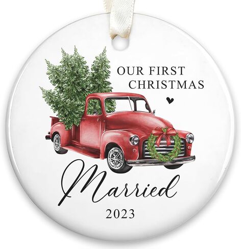 Wedding Gifts - Marriage Just Married Gifts, Wedding Gifts for Couples 2024, Wedding Gifts for Newlyweds, Wedding Gifts for Bride - Bridal Shower Gifts - Wood First Christmas Married Ornament 2024 in Saudi Arabia