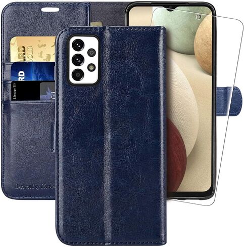 حافظة محفظة MONASAY متوافقة مع هاتف Galaxy A53 5G، [واقي شاشة زجاجي متضمن] [حجب RFID] غطاء هاتف خلوي من الجلد القابل للطي مع حامل بطاقة الائتمان، بني in Kuwait