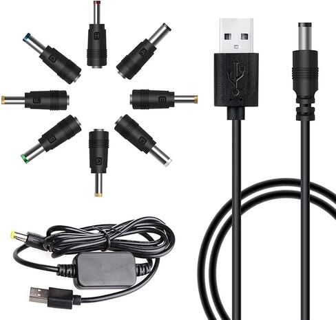 8 موصلات محول USB إلى كابل طاقة تيار مستمر ومحول USB 5 فولت إلى تيار مستمر 12 فولت كابل طاقة محول الجهد الكهربي، للكاميرا، مصباح المكتب، مكبرات الصوت، إلخ in Saudi Arabia