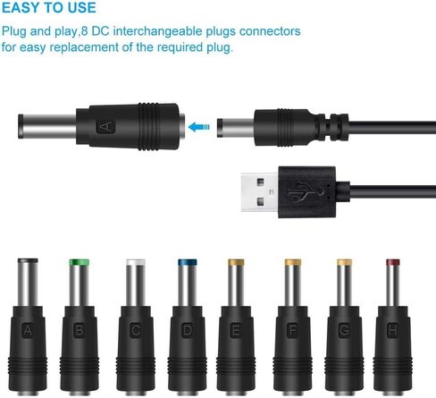 8 موصلات محول USB إلى كابل طاقة تيار مستمر ومحول USB 5 فولت إلى تيار مستمر 12 فولت كابل طاقة محول الجهد الكهربي، للكاميرا، مصباح المكتب، مكبرات الصوت، إلخ in Saudi Arabia