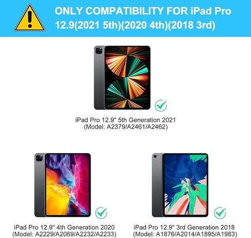 حافظة لوحة المفاتيح الجديدة iPad Pro 12.9 2022 الجيل السادس/الجيل الخامس 2021/2020 الجيل الرابع/2018 الجيل الثالث - غطاء ذكي قابل للطي بإضاءة خلفية 7 ألوان ولوحة مفاتيح رفيعة قابلة للفصل لجهاز iPad Pro 12.9 بوصة [يدعم شحن قلم Apple] - أسود in Kuwait
