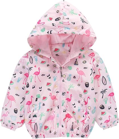 Feidoog Kids Baby Toddler Girls Cartoon Spring Fall Outerwear Windbreaker Zipper Hooded Jackets Coat in Kuwait