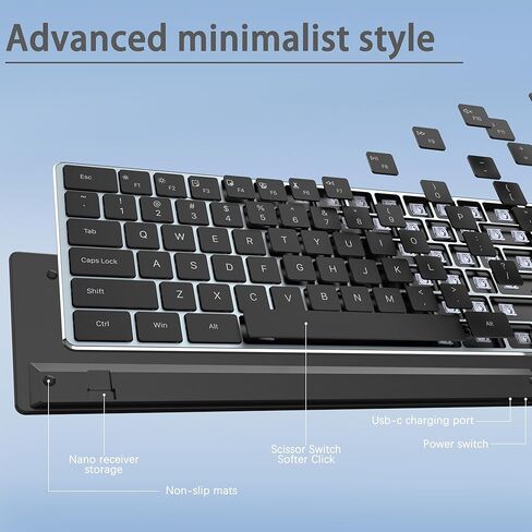 Wireless Keyboard and Mouse Combo - Ultra Slim- 2.4GHz Wireless Connection-Adjustable 1600 DPI Compact Full Size Keyboard and Mouse Set for PC, Laptop (Blue-Black) in Saudi Arabia