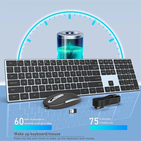 Wireless Keyboard and Mouse Combo - Ultra Slim- 2.4GHz Wireless Connection-Adjustable 1600 DPI Compact Full Size Keyboard and Mouse Set for PC, Laptop (Blue-Black) in Saudi Arabia