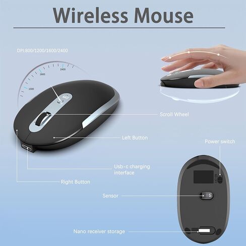 Wireless Keyboard and Mouse Combo - Ultra Slim- 2.4GHz Wireless Connection-Adjustable 1600 DPI Compact Full Size Keyboard and Mouse Set for PC, Laptop (Blue-Black) in Saudi Arabia