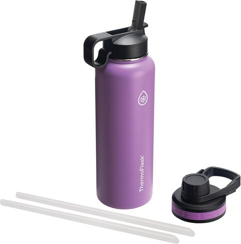 ThermoFlask 18 oz Double Wall Vacuum Insulated Stainless Steel Water Bottle with Spout and Straw Lids, White in Saudi Arabia