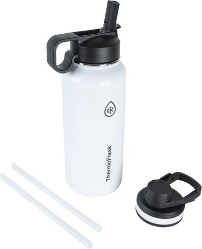 ThermoFlask 18 oz Double Wall Vacuum Insulated Stainless Steel Water Bottle with Spout and Straw Lids, White in Saudi Arabia