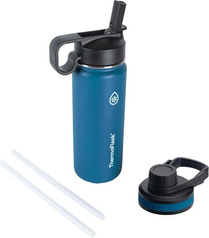 ThermoFlask 18 oz Double Wall Vacuum Insulated Stainless Steel Water Bottle with Spout and Straw Lids, White in Saudi Arabia