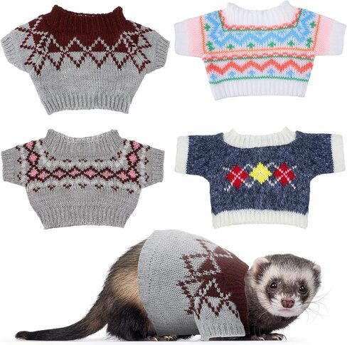 Mixweer 4 قطع ملابس النمس سترة الهامستر ملابس خنزير غينيا زي الأرنب سترة محبوكة للشتاء الدافئ عيد الميلاد سترة الملابس مجموعة إكسسوارات النمس زي الحيوانات الصغيرة (نمط المعين) in Kuwait