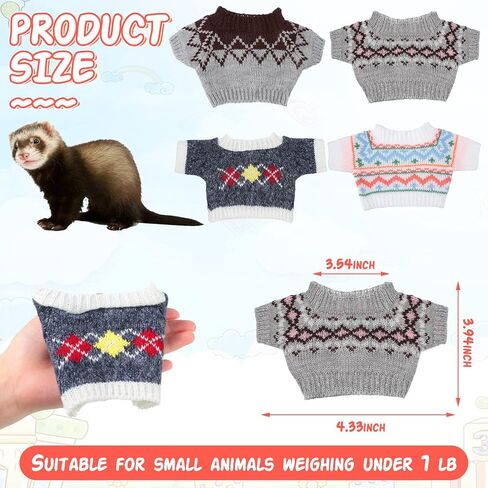 Mixweer 4 قطع ملابس النمس سترة الهامستر ملابس خنزير غينيا زي الأرنب سترة محبوكة للشتاء الدافئ عيد الميلاد سترة الملابس مجموعة إكسسوارات النمس زي الحيوانات الصغيرة (نمط المعين) in Kuwait