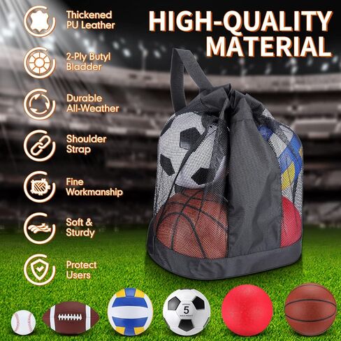 Leyndo 18 Pcs Bulk Sport Balls Set Basketball Football Volleyball Soccer Playground Ball Baseball Outdoor Sport Equipment Full Size with Sports Ball Bag Pump for Youth Adults Sport Gift in Saudi Arabia