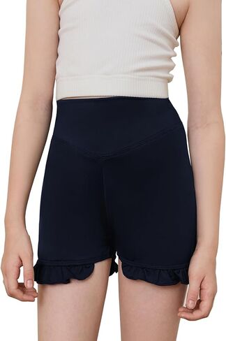 شورت رياضي للفتيات شورت عالي الخصر مكشكش للرقص وتمارين اليوجا والجري in Kuwait