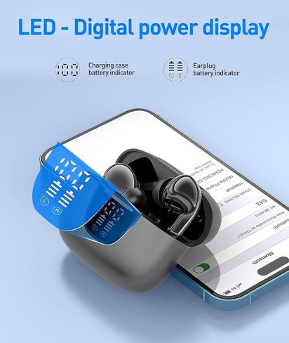 Bluetooth Headphones True Wireless Earbuds 60H Playback LED Power Display Earphones with Wireless Charging Case IPX7 Waterproof in-Ear Earbuds with Mic for TV Smart Phone Computer Laptop Sports in Saudi Arabia