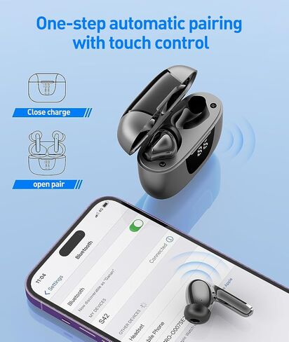 Bluetooth Headphones True Wireless Earbuds 60H Playback LED Power Display Earphones with Wireless Charging Case IPX7 Waterproof in-Ear Earbuds with Mic for TV Smart Phone Computer Laptop Sports in Saudi Arabia