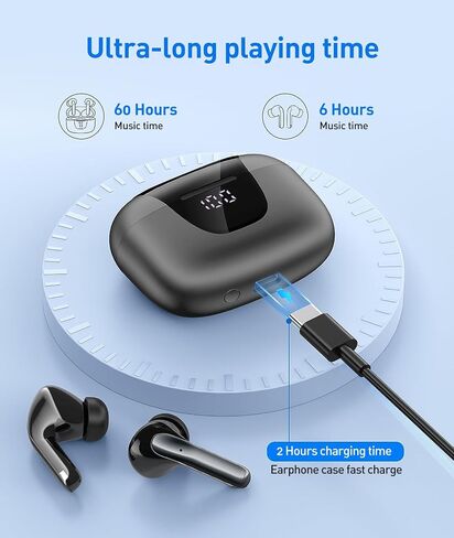 Bluetooth Headphones True Wireless Earbuds 60H Playback LED Power Display Earphones with Wireless Charging Case IPX7 Waterproof in-Ear Earbuds with Mic for TV Smart Phone Computer Laptop Sports in Saudi Arabia