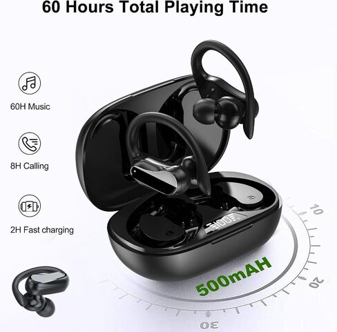 Bluetooth Headphones True Wireless Earbuds 60H Playback LED Power Display Earphones with Wireless Charging Case IPX7 Waterproof in-Ear Earbuds with Mic for TV Smart Phone Computer Laptop Sports in Saudi Arabia