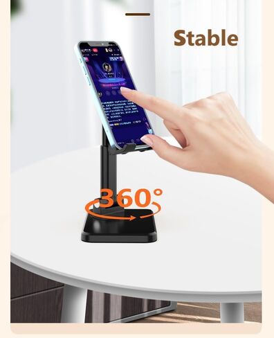 Foldable/Adjustable Stand [1PACK]【360°Rotation】 Height Adjustable Cell Phone Holder Thick Case Friendly Portable Compatible with iPhone, & Android Phone 4.7-12", DC-1 (Black, 1Pack) in Kuwait