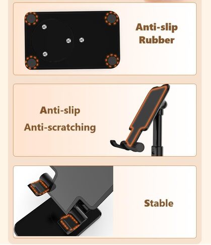 Foldable/Adjustable Stand [1PACK]【360°Rotation】 Height Adjustable Cell Phone Holder Thick Case Friendly Portable Compatible with iPhone, & Android Phone 4.7-12", DC-1 (Black, 1Pack) in Kuwait