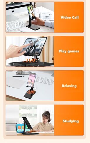 Foldable/Adjustable Stand [1PACK]【360°Rotation】 Height Adjustable Cell Phone Holder Thick Case Friendly Portable Compatible with iPhone, & Android Phone 4.7-12", DC-1 (Black, 1Pack) in Kuwait