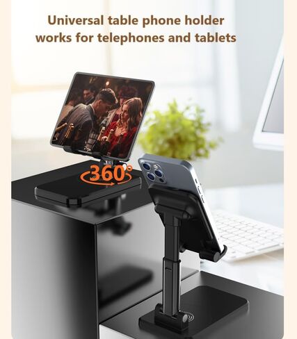 Foldable/Adjustable Stand [1PACK]【360°Rotation】 Height Adjustable Cell Phone Holder Thick Case Friendly Portable Compatible with iPhone, & Android Phone 4.7-12", DC-1 (Black, 1Pack) in Kuwait