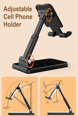 Foldable/Adjustable Stand [1PACK]【360°Rotation】 Height Adjustable Cell Phone Holder Thick Case Friendly Portable Compatible with iPhone, & Android Phone 4.7-12", DC-1 (Black, 1Pack) in Kuwait