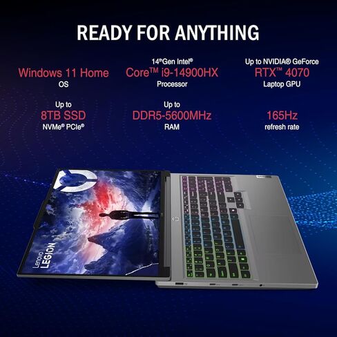 Lenovo Newest Legion Gaming Laptop, 16" QHD+ (2560 x 1600) 165 Hz, Intel i9-14900HX, NVIDIA GeForce RTX 4070, 16GB RAM, 1TB SSD, RGB Backlit Keyboard, Windows 11 Home in Saudi Arabia