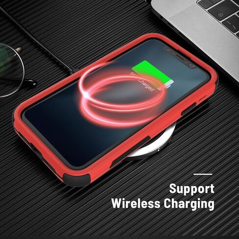 X-belmox iPhone 11 Case, Heavy Duty Case with Built-in Screen Protector, Wireless Charging Compatible Shockproof Drop Proof and Rugged Case - Red/Black in Kuwait