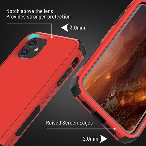 X-belmox iPhone 11 Case, Heavy Duty Case with Built-in Screen Protector, Wireless Charging Compatible Shockproof Drop Proof and Rugged Case - Red/Black in Kuwait