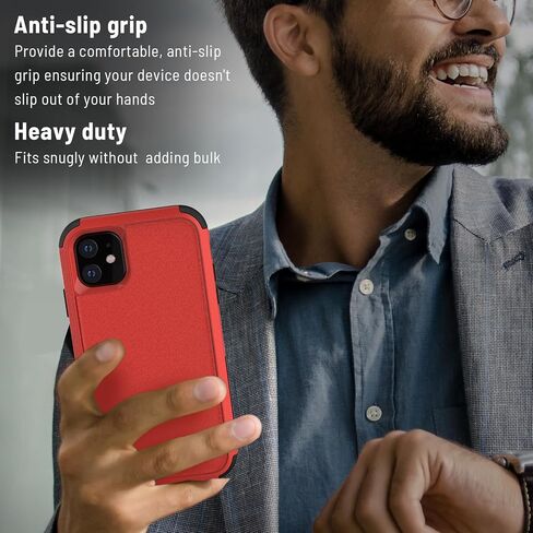 X-belmox iPhone 11 Case, Heavy Duty Case with Built-in Screen Protector, Wireless Charging Compatible Shockproof Drop Proof and Rugged Case - Red/Black in Kuwait