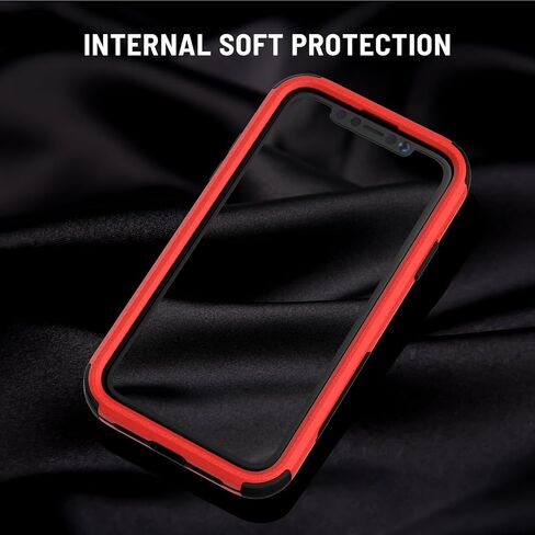 X-belmox iPhone 11 Case, Heavy Duty Case with Built-in Screen Protector, Wireless Charging Compatible Shockproof Drop Proof and Rugged Case - Red/Black in Kuwait
