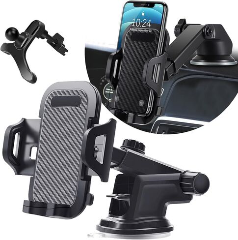 Pack-1 Car Mobile Phone Holder, Dashboard Suction Cup + Air Conditioning Vent Two-in-one Navigation Stand, Rotatable Retractable Bracket for 1.96"-3.93" Wide Phones, Universal for Cars (Black) in Saudi Arabia