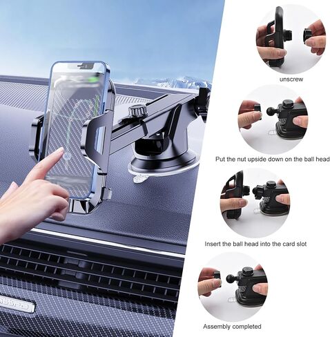 Pack-1 Car Mobile Phone Holder, Dashboard Suction Cup + Air Conditioning Vent Two-in-one Navigation Stand, Rotatable Retractable Bracket for 1.96"-3.93" Wide Phones, Universal for Cars (Black) in Saudi Arabia