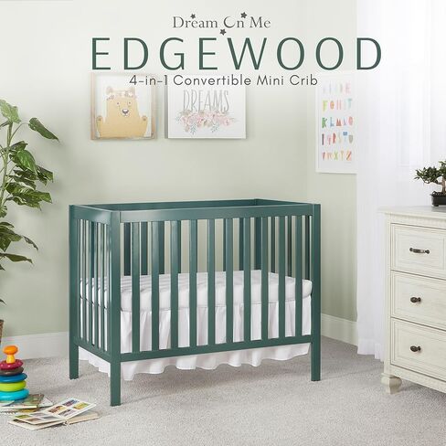 سرير أطفال صغير قابل للتحويل 4 في 1 من Dream On Me Edgewood باللون الأبيض، معتمد من JPMA، لمسة نهائية غير سامة، خشب الصنوبر النيوزيلندي، مع 3 إعدادات لارتفاع المرتبة، متضمن وسادة مرتبة مقاس 1 بوصة in Kuwait