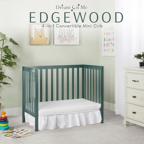 سرير أطفال صغير قابل للتحويل 4 في 1 من Dream On Me Edgewood باللون الأبيض، معتمد من JPMA، لمسة نهائية غير سامة، خشب الصنوبر النيوزيلندي، مع 3 إعدادات لارتفاع المرتبة، متضمن وسادة مرتبة مقاس 1 بوصة in Kuwait